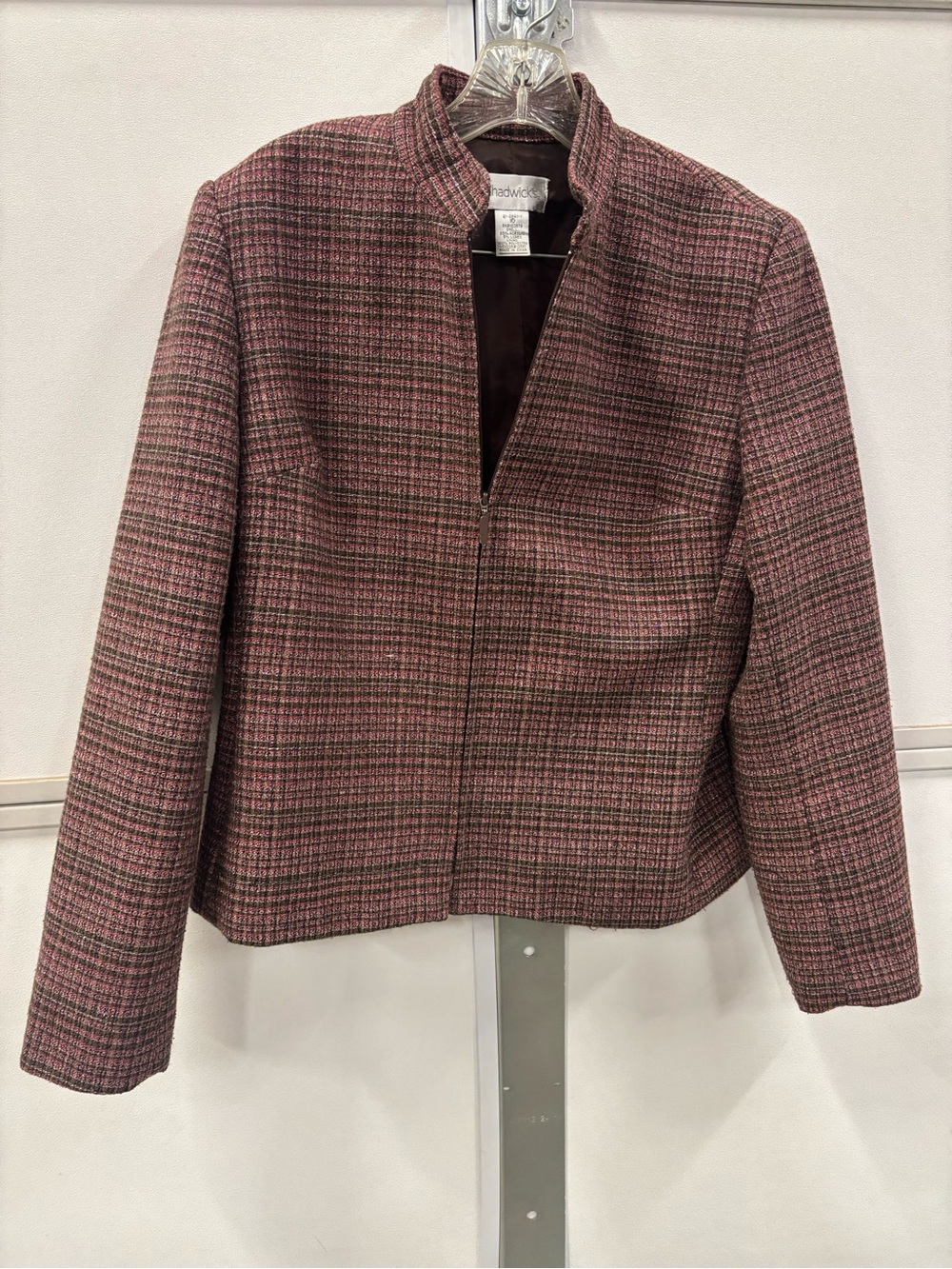 Chadwicks Pink Plaid Zip-Front Blazer